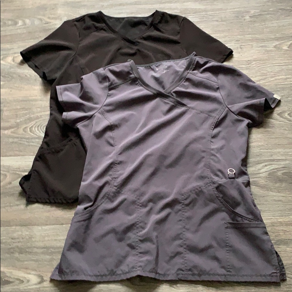 Black and gray scrub tops